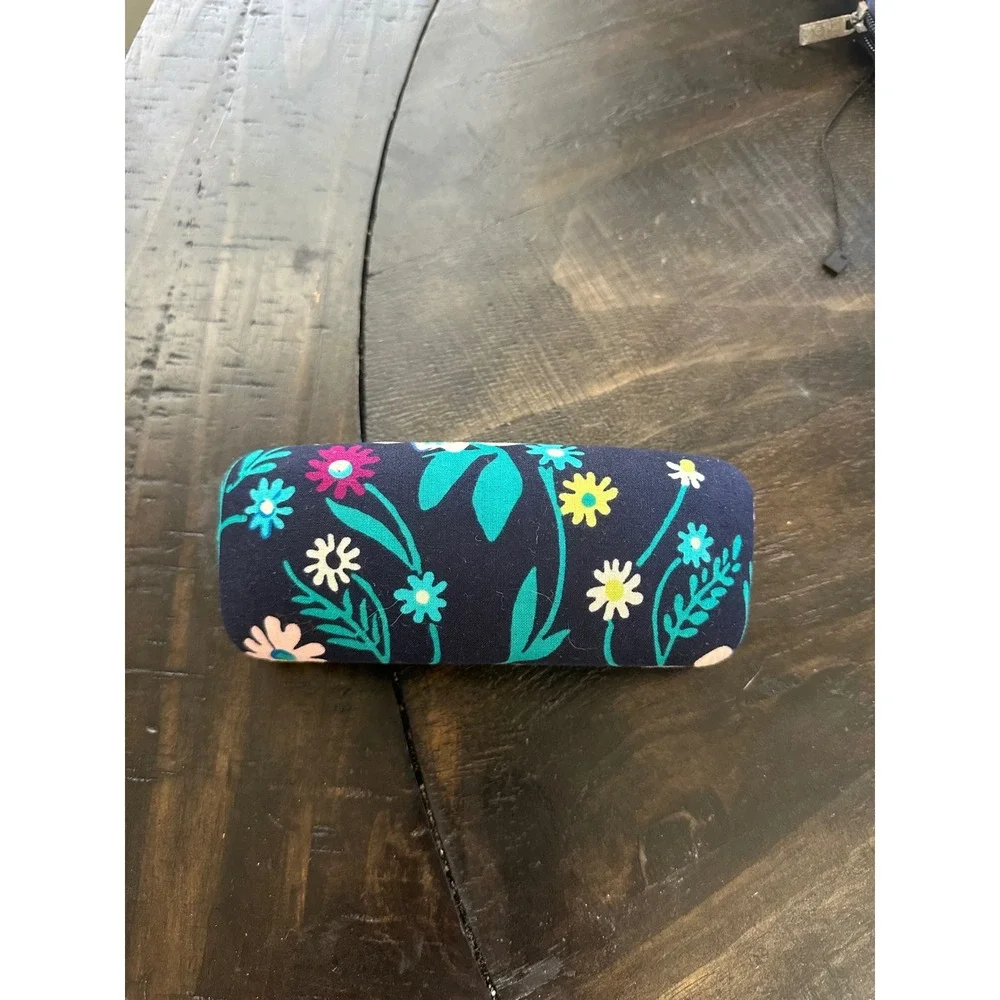 Vera Bradley Navy Blue Floral Hard Shell Eyeglass Case Clamshell Protection
